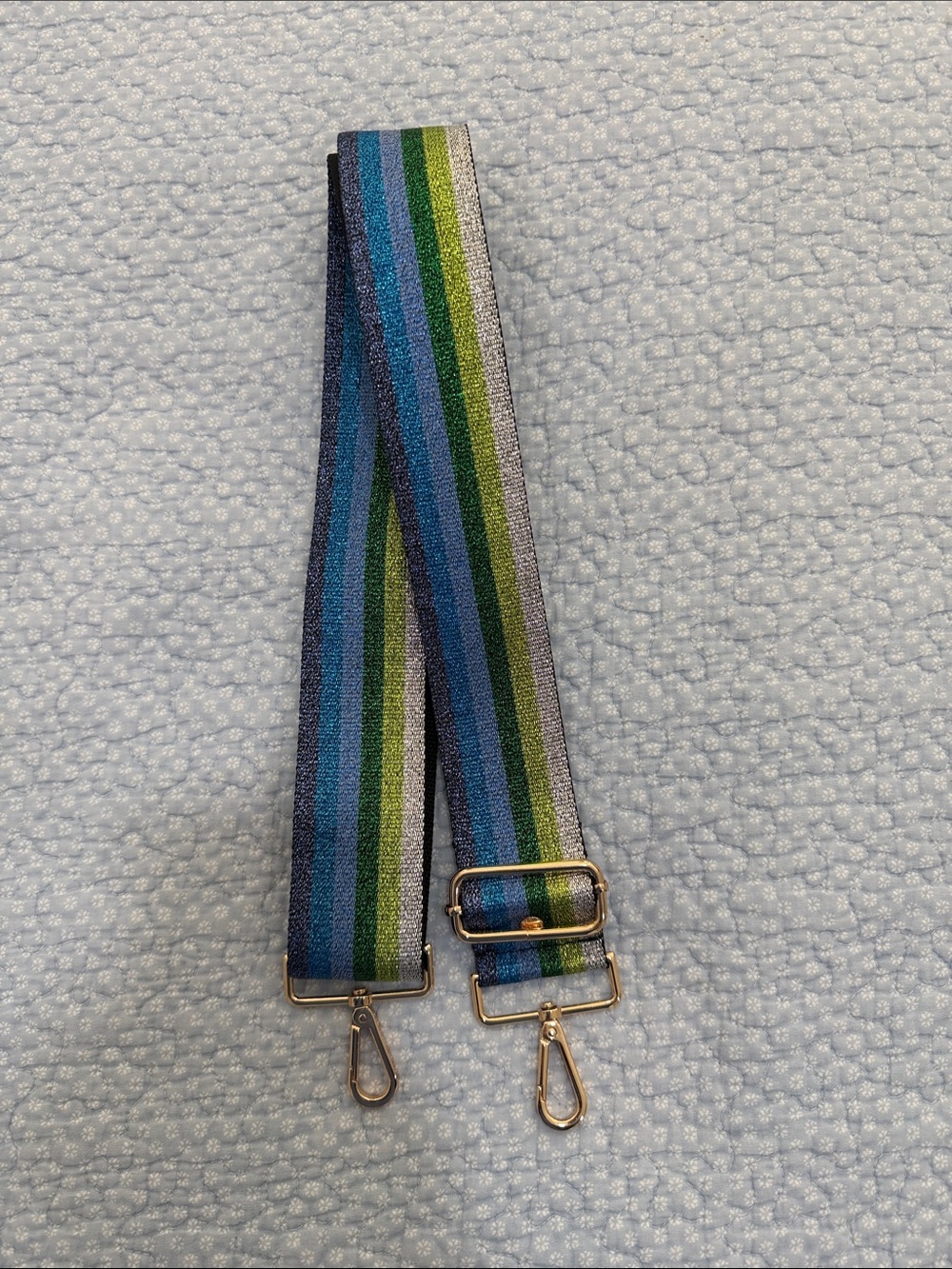 Pom pom london metallic green and blue strap